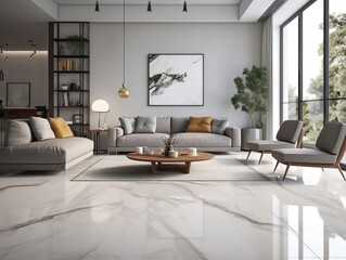Interior home design with white Italian marble which is shiny generative ai