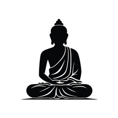 Silhouette Buddah statue, vector illustration isolated on white - obrazy, fototapety, plakaty