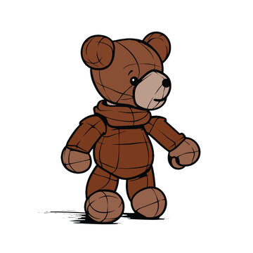 Brown bear doll standing on two legs, vector isolated