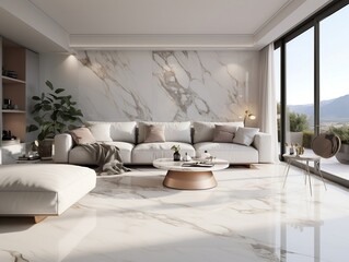 Interior home design with white Italian marble which is shiny generative ai