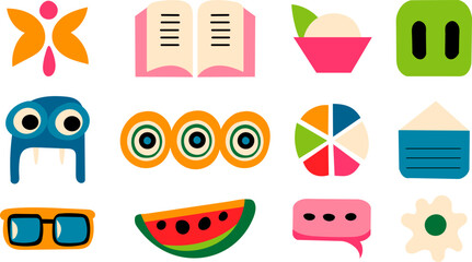 simple cartoon shapes, character set vector