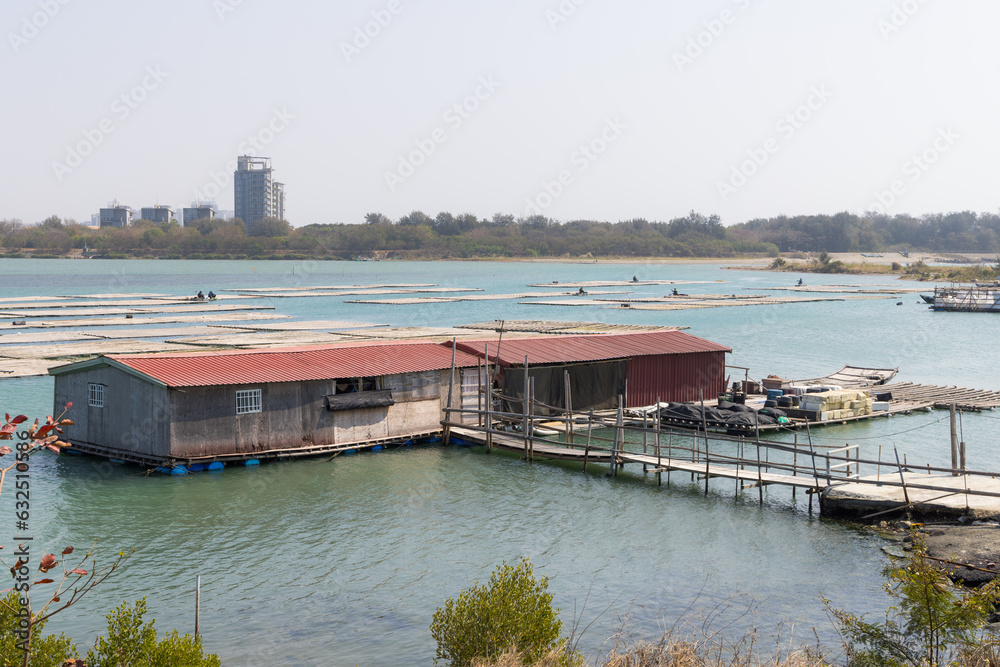 Sticker fishing boat for oyster farm