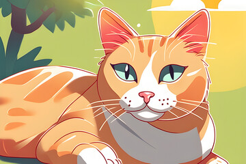 Fototapeta premium Draw a cat wearing suntan on a sunny day. Generative AI