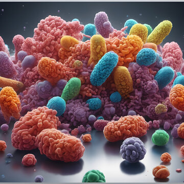 bacteria close-up macro photography. Virus cells or bacteria under a microscope. Germ germ microorganism close up. Macroworld.3D rendering. Digital generation 3D illustration. generative AI