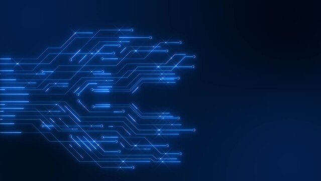 Circuit Board Copy Space, Dark Animation Computer, Data, Technology, Artificial Intelligence Background. AI Artificial intelligence CPU processor chipset central processor. Computer, Data,.