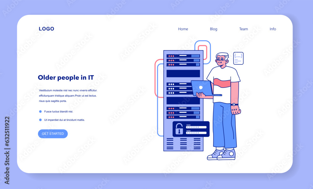 Poster senior developer web banner or landing page. oldman programming