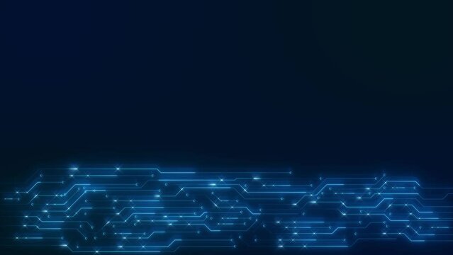 Circuit Board Copy Space, Dark Animation Computer, Data, Technology, Artificial Intelligence Background. AI Artificial intelligence CPU processor chipset central processor. Computer, Data,.
