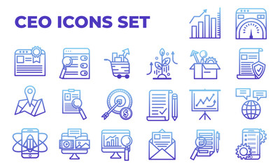 Gradient marketing and ceo service icon set with outline simple vector illustration