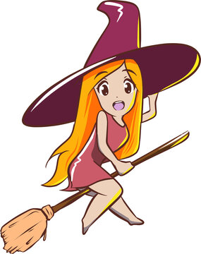 anime girl witch with broom