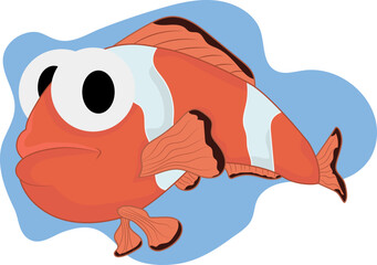 Scared clownfish Swimming Cartoon. Flat Cartoon Style