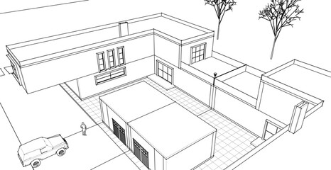 modern residential architecture 3d illustration © Svjatoslav