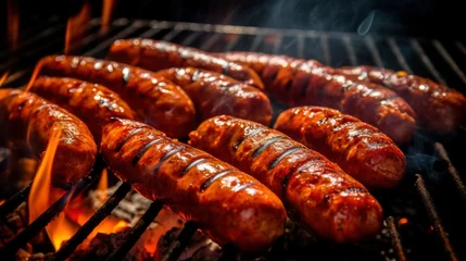 Foto op Canvas  Grilled sausages on a barbecue grill © Iarte