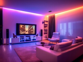 Modern smart living room with multicolor led light generative ai