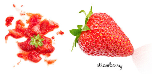 Smashed strawberry isolated on white