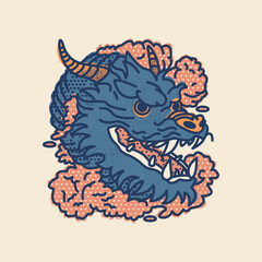 Stylish illustration with dragon. Lizard head. Symbol of the new lunar year. Vector card, print, portrait, design .