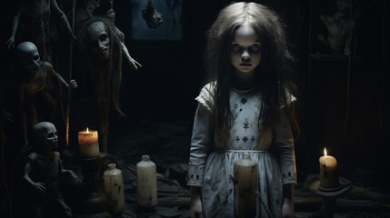 Scene featuring a haunted child, eerie and unsettling
