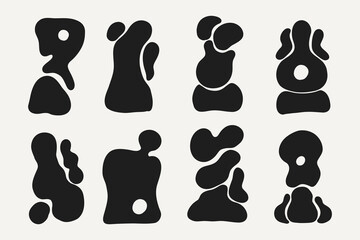 Brutalist abstract geometric Y2K shapes and grids. Brutal contemporary figure star oval spiral flower and other primitive elements. Swiss design aesthetic. Bauhaus memphis design