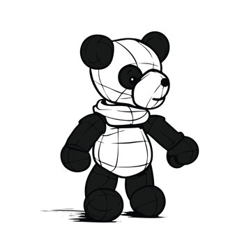 Panda bear doll standing on two legs, vector isolated