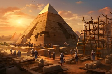 Ancient Egyptian workers building the pyramids.