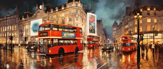 Papier Peint photo Bus rouge de Londres Night city traffic on the Piccadilly Circus in London