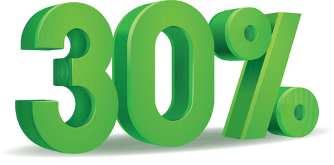 Percentage vector in green color, 30 - obrazy, fototapety, plakaty