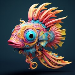 Fototapeta premium Photo of a vibrant paper fish against a contrasting black backdrop