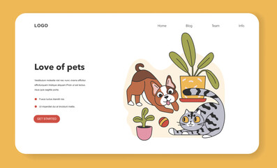 Cat and dog best friends web banner or landing page. Cute puppy and kitten