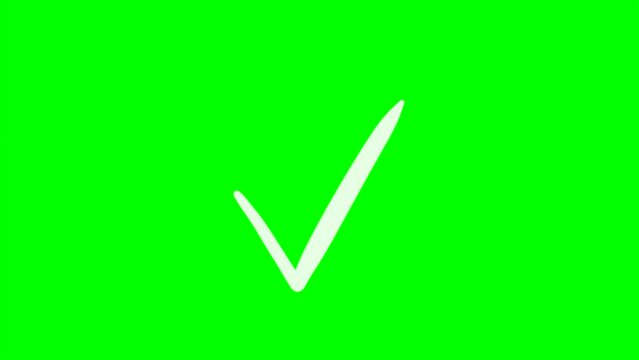 Animation or computer graphic drawing a check mark or choice value on a green chroma key background for insertion