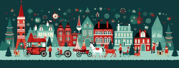 Color illustration of a village at Christmas. Generative AI