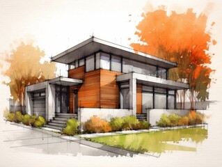 Modern house sketch illustration generative ai