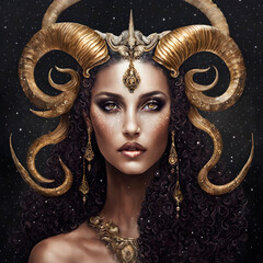 beautiful woman Aries zodiac - obrazy, fototapety, plakaty