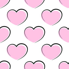 Pink hearts on white background. Vector seamless pattern. Best for textile, wallpapers, wrapping paper, package and St. Valentine's Day decoration.