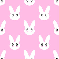 White cute bunnies on pink background. Vector seamless pattern. Best for textile, print, wallpapers, and festive decoration.