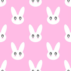 White cute bunnies on pink background. Vector seamless pattern. Best for textile, print, wallpapers, and festive decoration.