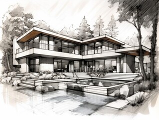 Modern house sketch illustration generative ai