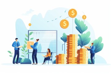 Obraz premium Interest rates and dividends. Business people in vector. Beautiful illustration picture. Generative AI