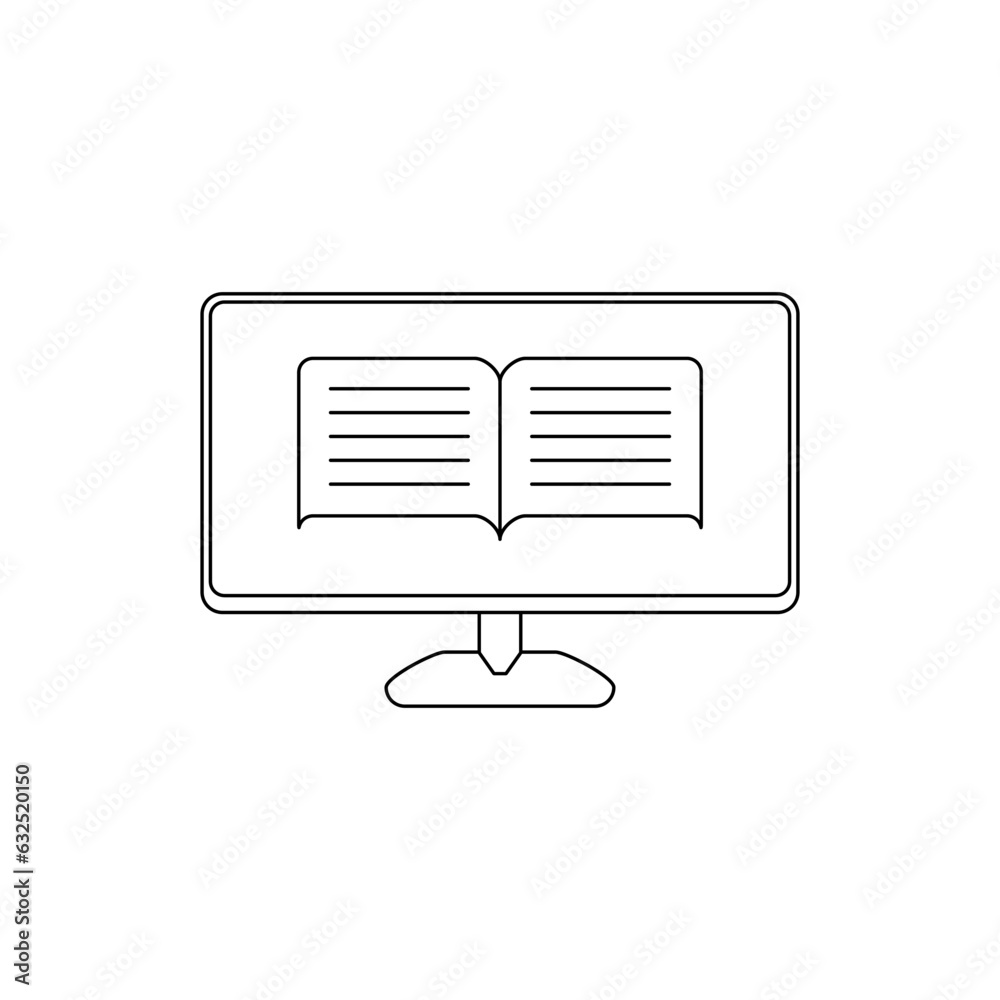 Fototapete Digital Literacy in outline icon. LED Monitor with e-book inside, design element vector illustration template in trendy and unique flat style. Editable graphic resources for many purposes.