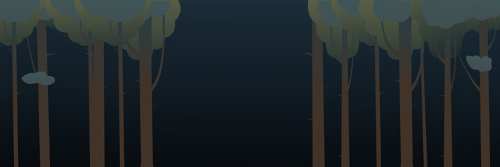 Nightlife trees. Green summer landscape with plants. Cartoon fun style. horizontal composition. Flat design. Vector.