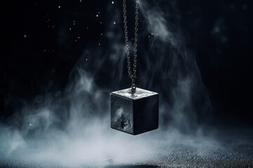 Metal cube on dark background. Beautiful illustration picture. Generative AI
