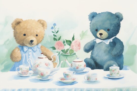 Cute teddy bears. Beautiful illustration picture. Generative AI