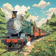 Fototapeta premium steam train in the forest