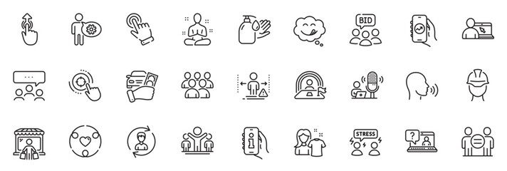 Icons pack as Auction, Market buyer and Faq line icons for app include Ethics, Winner, Yoga outline thin icon web set. Lgbt, Group, Human resources pictogram. Financial app, Meeting. Vector