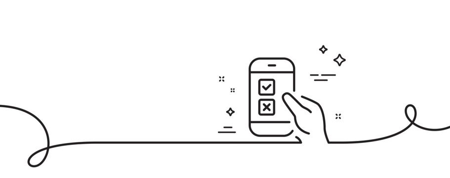 Mobile Survey Line Icon. Continuous One Line With Curl. Select Answer Sign. Business Interview Symbol. Mobile Survey Single Outline Ribbon. Loop Curve Pattern. Vector