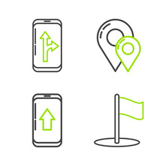 Set line Flag, Infographic of city map navigation, Map pin and icon. Vector