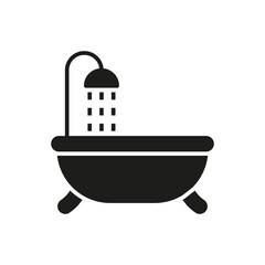 Bathtub shower black glyph icon on white background