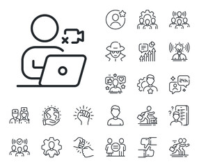 Online training sign. Specialist, doctor and job competition outline icons. Video conference line icon. Webcam presentation symbol. Video conference line sign. Vector