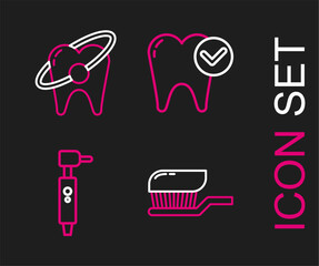 Set line Toothbrush with toothpaste, drill, whitening concept and icon. Vector