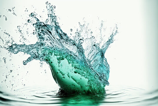 Water splash with beautiful drops flying away. Liquid motion background.
