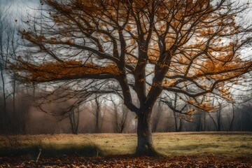 Fototapeta na wymiar autumn in the park with big yellow leaves tree