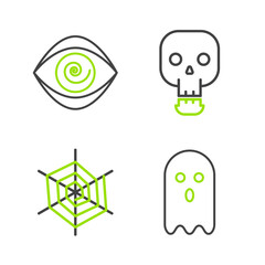 Obraz premium Set line Ghost, Spider web, Skull and Hypnosis icon. Vector